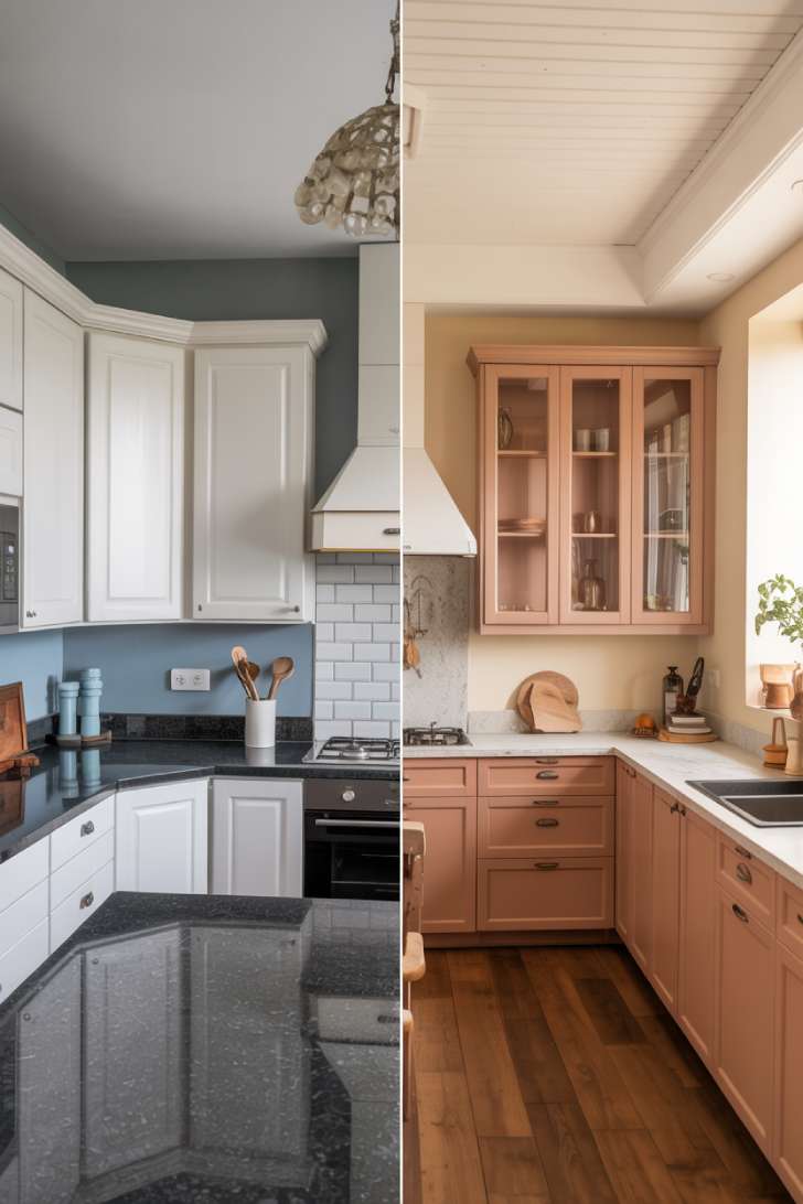 2026 Kitchen Trends: Warm, Textured, and Lived-In Spaces 13 Kitchen trend comparison showing shift from cool glossy to warm matte finishes