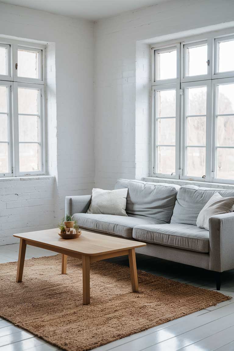 A bright airy living room with white walls