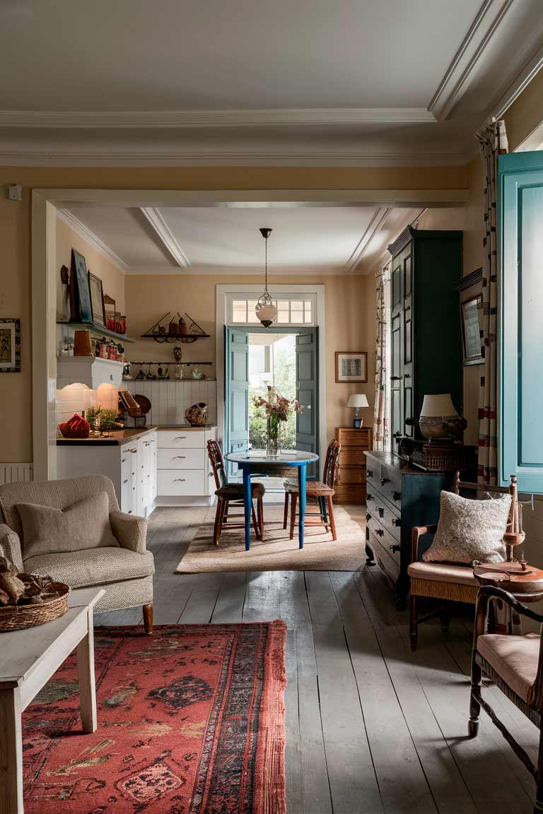 A tiny colonial house interior design