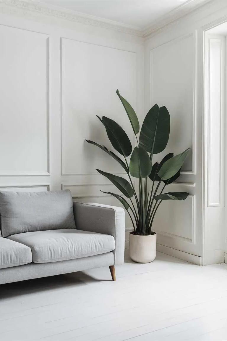 A minimalistic living room with a plant