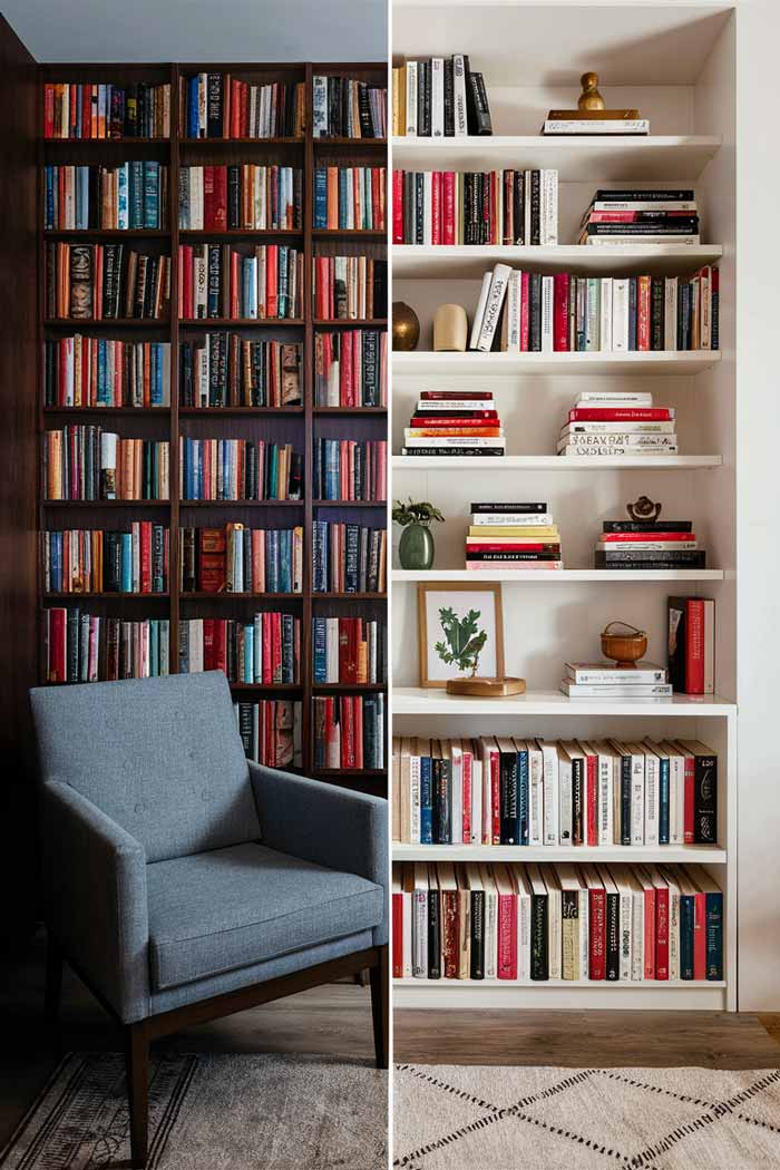 A cluttered bookshelf