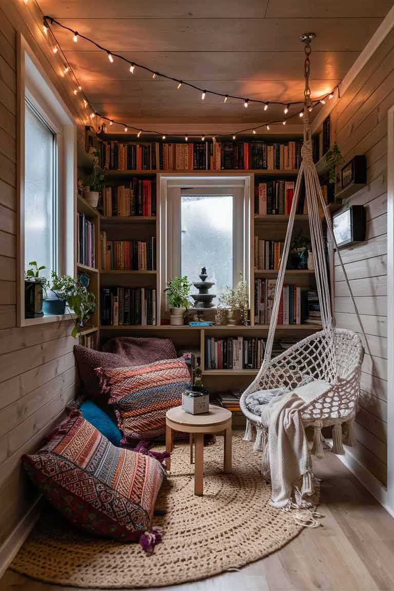 a cozy reading nook in a tiny house corner 1