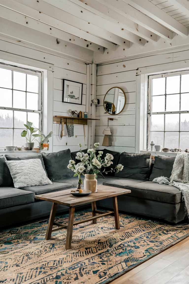 A minimalist farmhouse living room