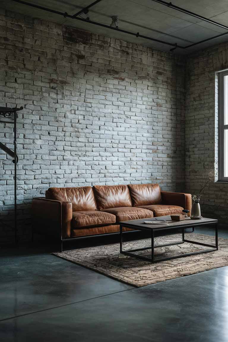 A minimalist living room with an industrial edge