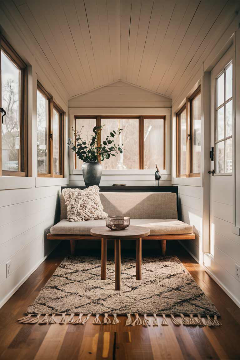 a tiny home interior featuring a few high-quality decorative accessories, such as vases, sculptures, or textiles, that complement the overall design scheme and add personal touches without cluttering the space.