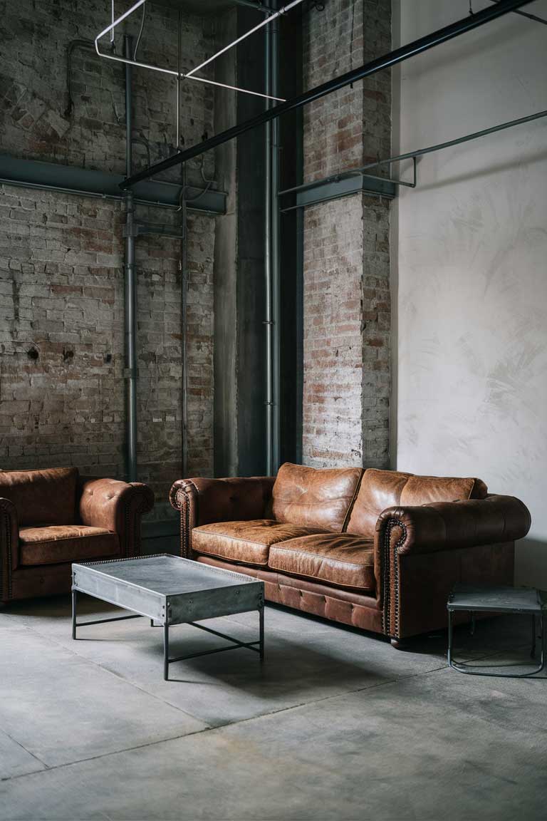 An industrial minimalist living room