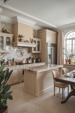 A beige kitchen design