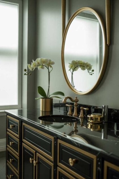 19 Elegant Black and Gold Bathroom Decor Ideas for Style 24 A black and gold bathroom decor
