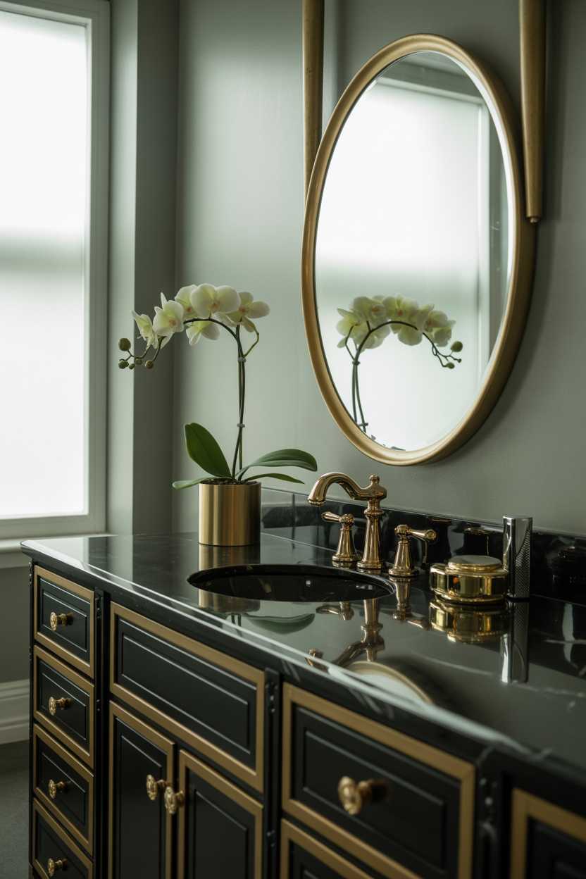 A black and gold bathroom decor