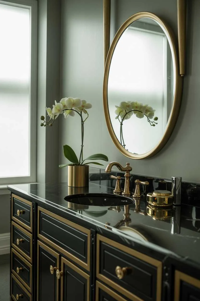A black and gold bathroom decor
