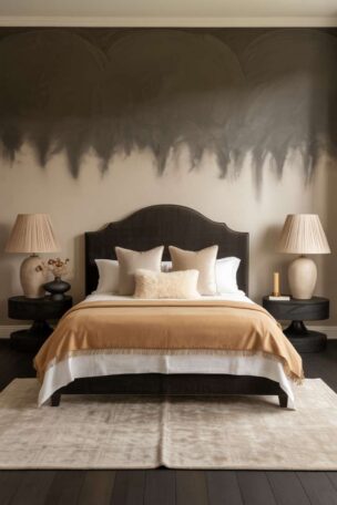 A black and neutral bedroom