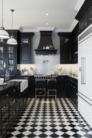 A black and white kitchen