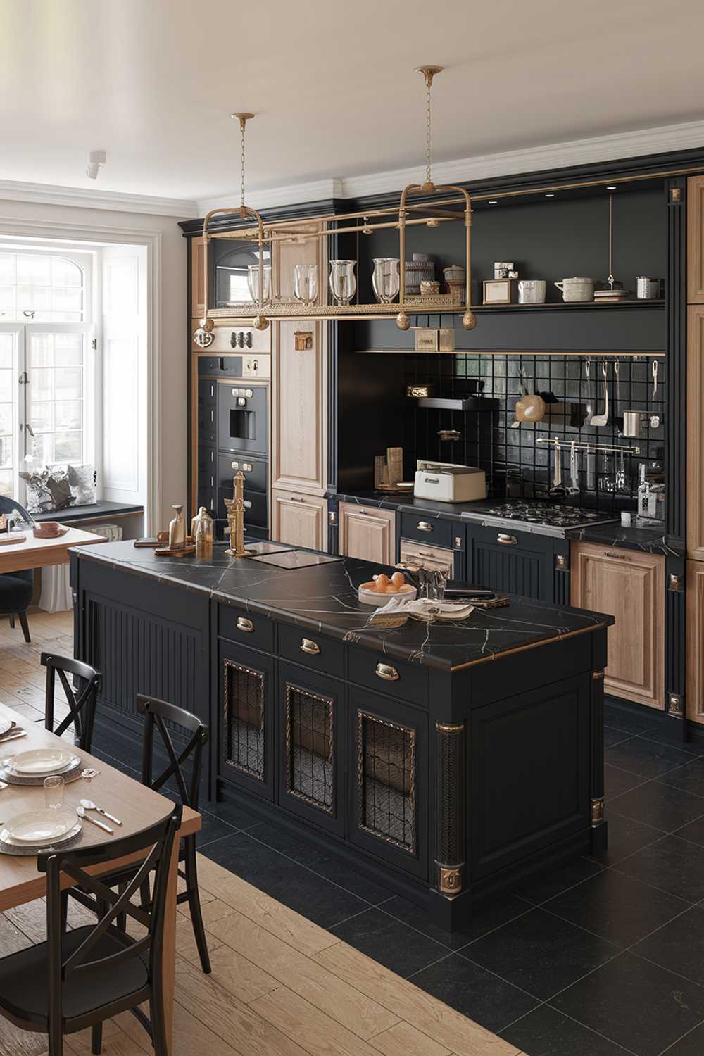 A black and wood kitchen decor