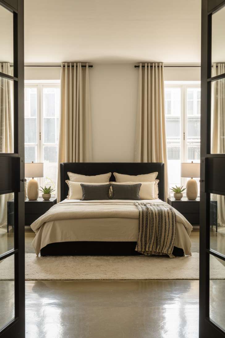 A black and cream bedroom