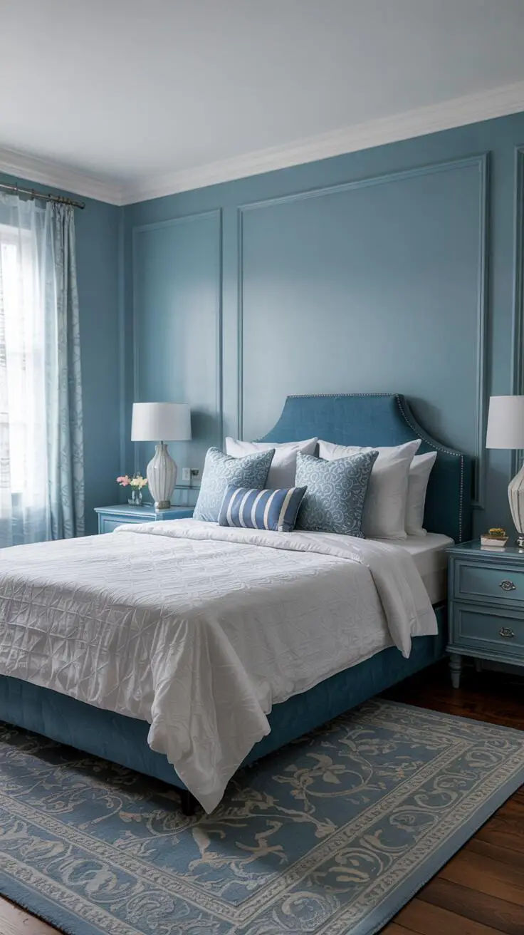 23 Stylish Blue and White Bedroom Ideas You’ll Love 6 blue and white bedroom 06 Transform your bedroom with these elegant blue and white designs that blend comfort, charm, and visual balance
