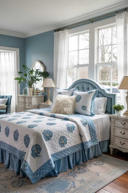 23 Stylish Blue and White Bedroom Ideas You’ll Love 28 A blue and white bedroom decor