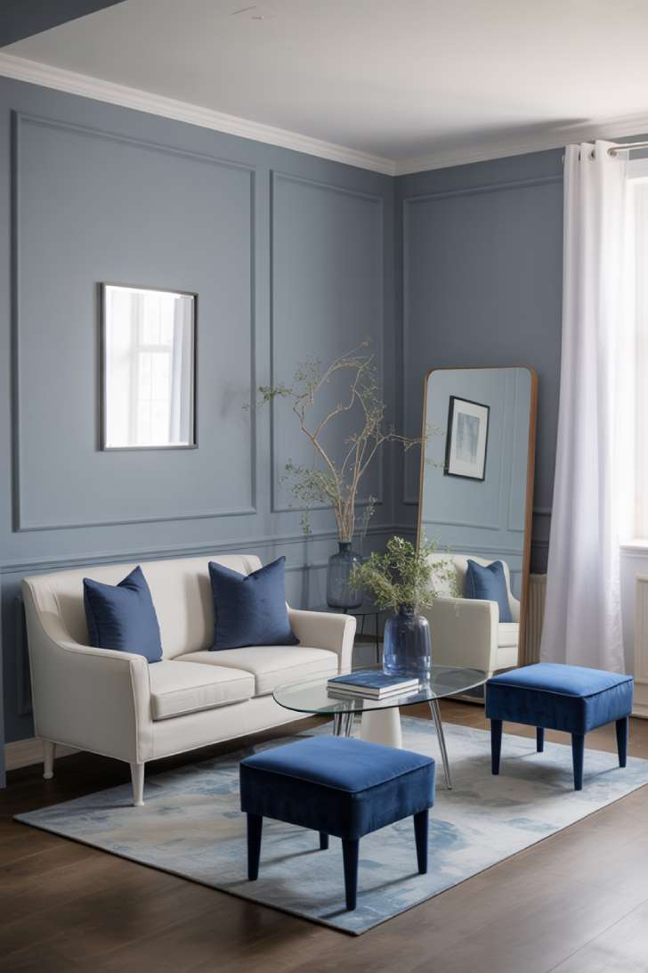 31 Fresh Blue and White Living Room Ideas That Inspire 31 Small living room with light blue walls and leggy furniture