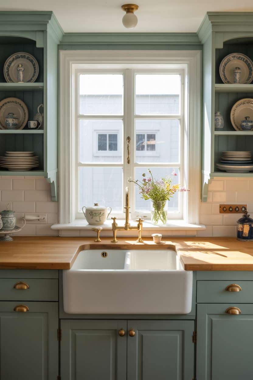 27 Stunning Blue Kitchen Ideas for a Stylish Cooking Space 4 Kitchen featuring white farmhouse sink with light blue shaker cabinets and gold hardware