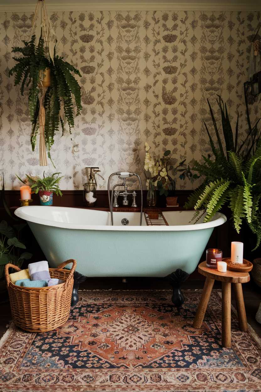 A cozy bohemian bathroom