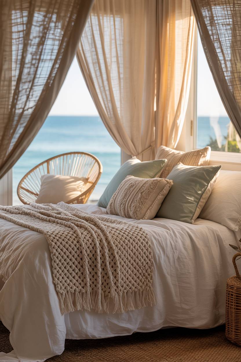 A boho coastal bedroom decor