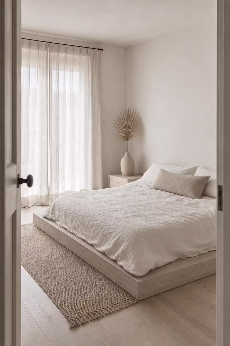 7 Boho Color Palette Mistakes That Make a Room Feel Cluttered Instead of Cozy 2 A boho bedroom decorated entirely in cream and beige tones under cool overcast morning light, showing how an all-neutral palette can feel flat