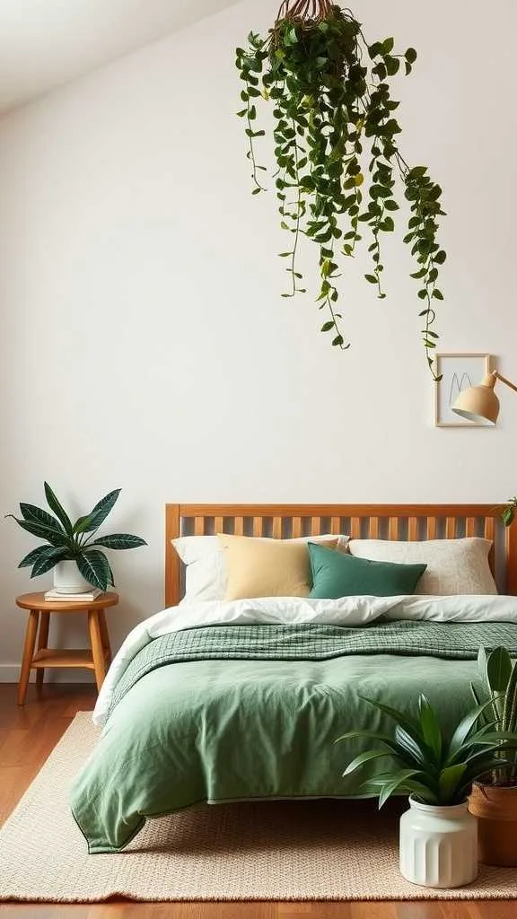 21 Stunning Olive Green Bedroom Ideas for a Cozy Retreat 11 Olive green bedroom featuring plants and cozy decor