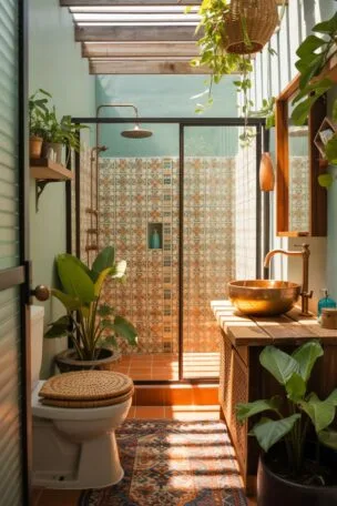 A colorful bathroom