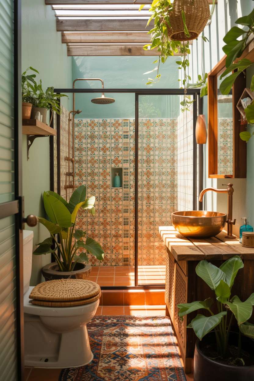 A colorful bathroom