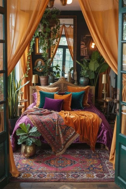 A colorful bohemian bedroom decor