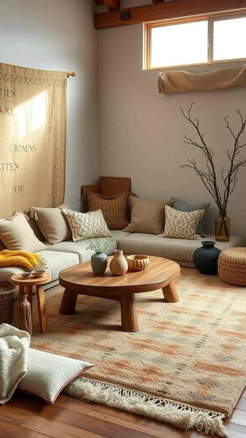 19 Wabi-Sabi Living Room Ideas for a Cozy & Timeless Space 9 Cozy living room with comfortable seating and warm color palette