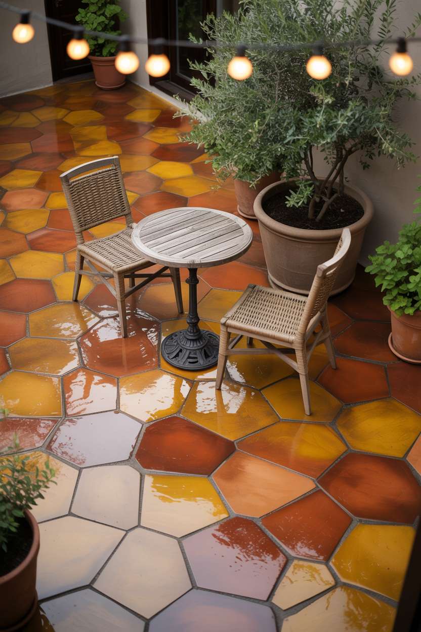 23 Stunning Concrete Patio Ideas for Stylish Outdoor Living 16 Cozy patio with stained concrete in amber and terracotta tones