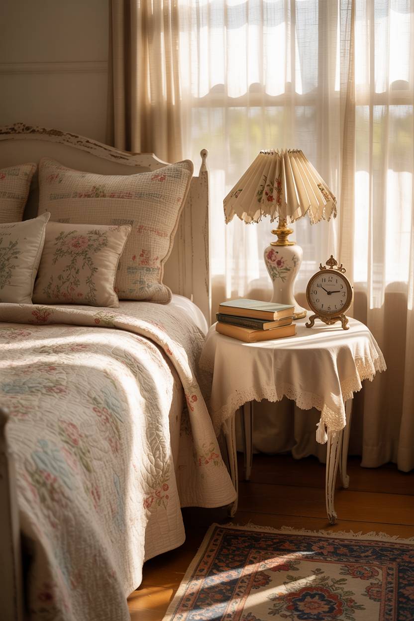 27 Cozy Cottage Bedroom Ideas for a Warm, Charming Retreat 1 A cream-colored cottage bedroom with morning sunlight streaming through sheer curtains