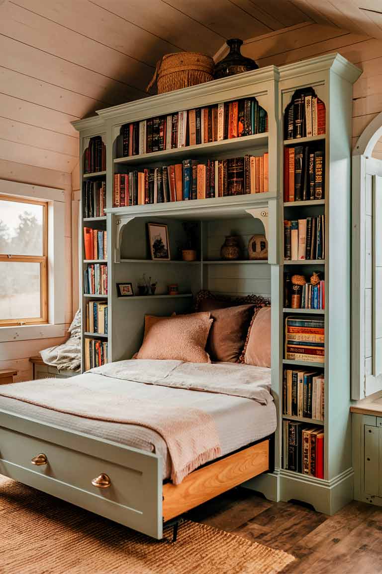 A Zoom-Room bed in a tiny house.