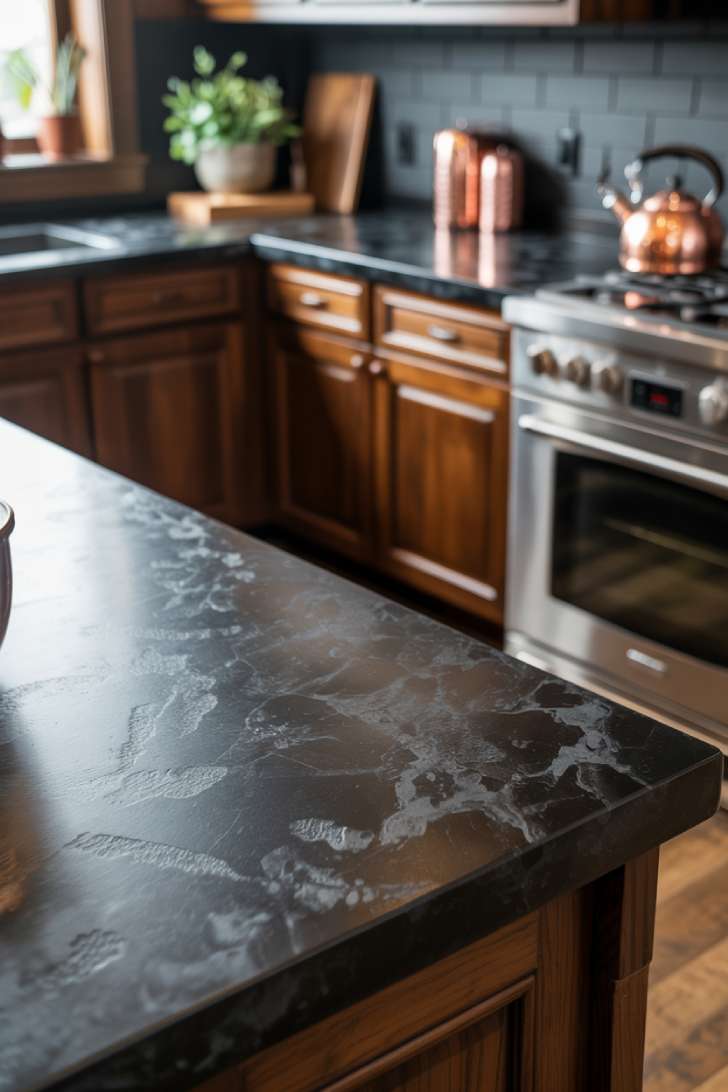 Black leathered granite countertop