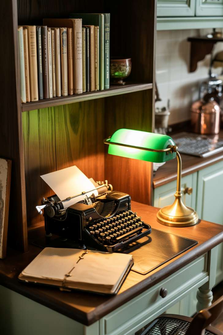Vintage typewriter on kitchen desk nook