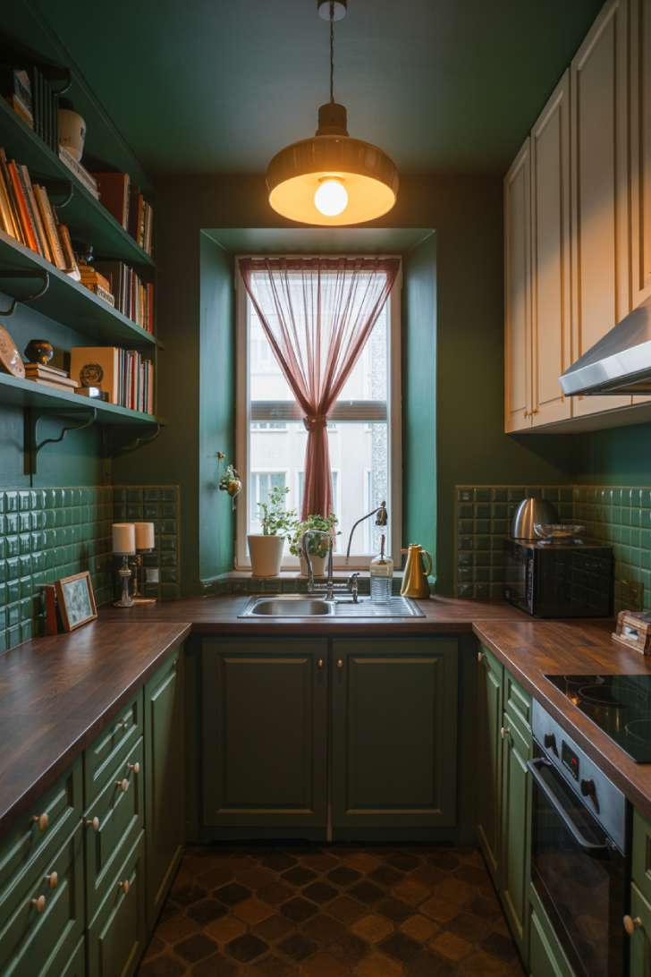 Small dark academia kitchen design