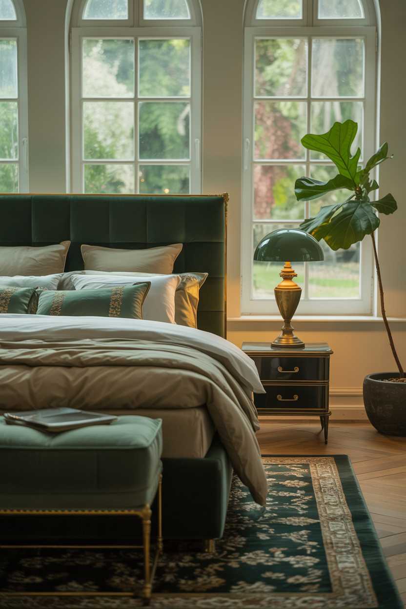 A dark green bedroom