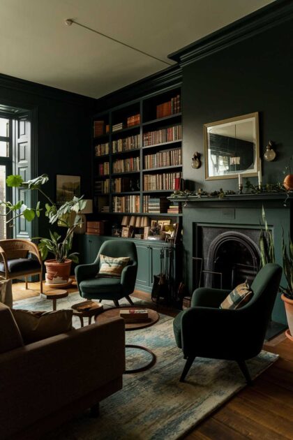 21 Stylish Dark Green Living Room Ideas for a Bold Look 26 A dark green living room decor idea