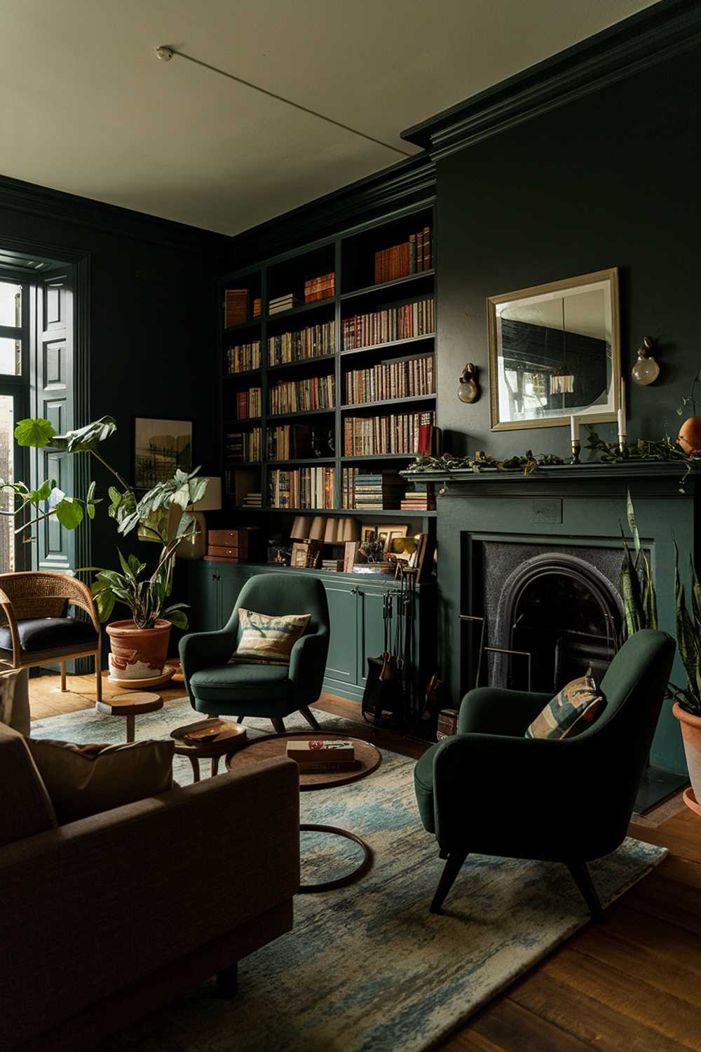 A dark green living room decor idea