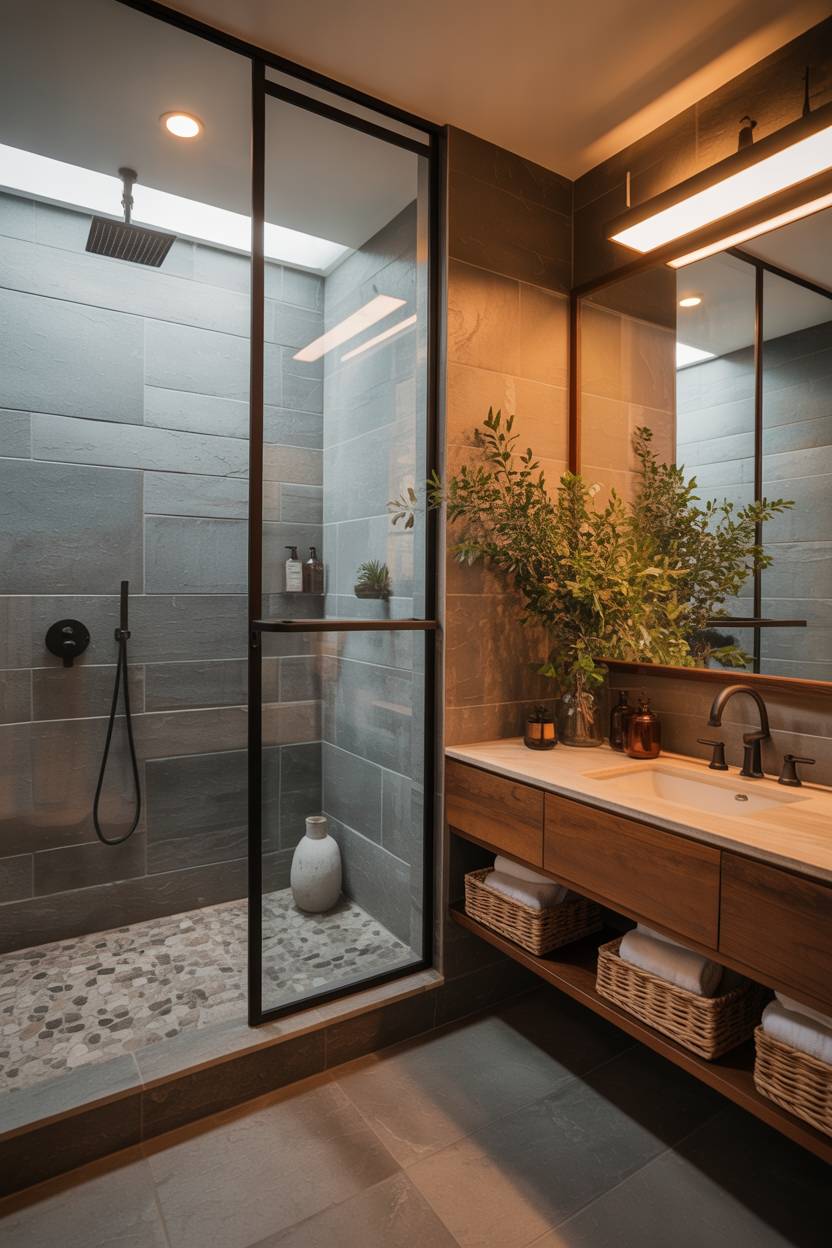 A dark modern bathroom