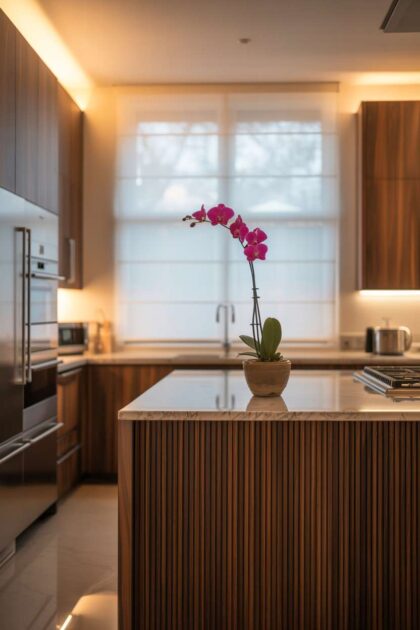 A dark wood kitchen design