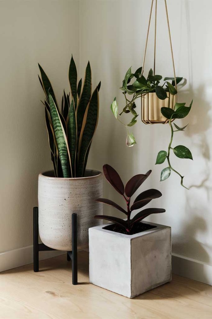 Indoor plants in divers pots