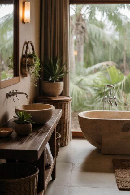 A earthy bathroom design