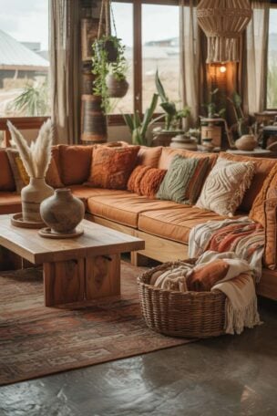 An earthy boho living room