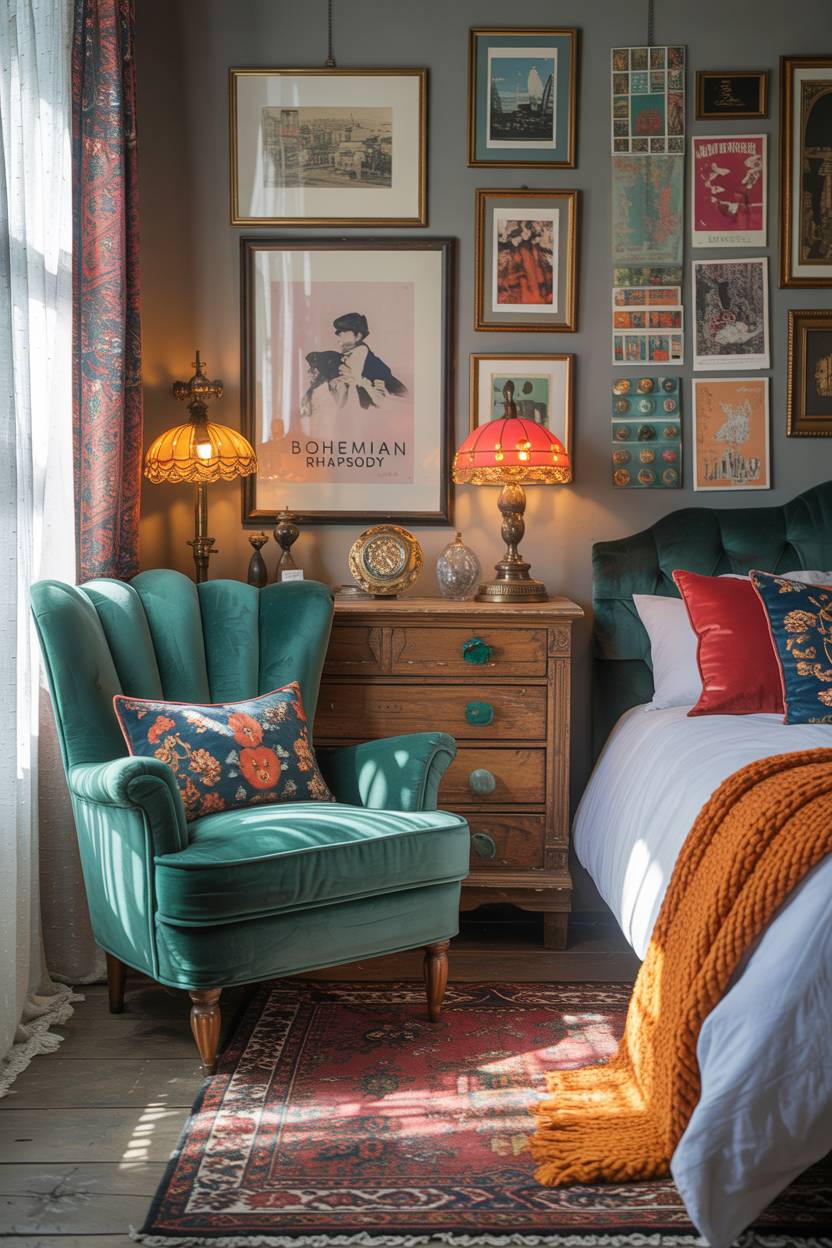 An eclectic bedroom decor