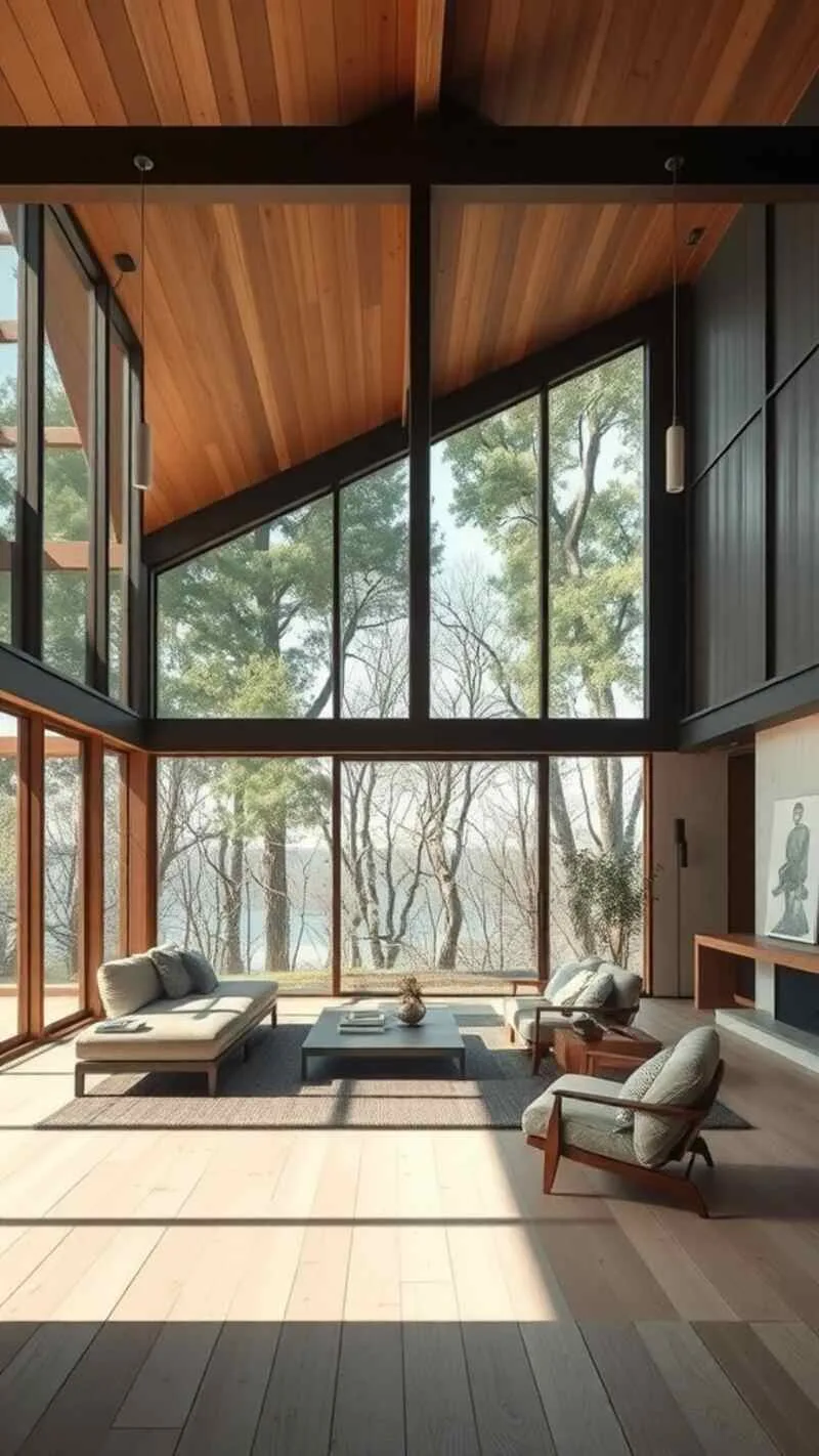 19 Wabi-Sabi Living Room Ideas for a Cozy & Timeless Space 7 Cozy living room with large windows and minimalistic design
