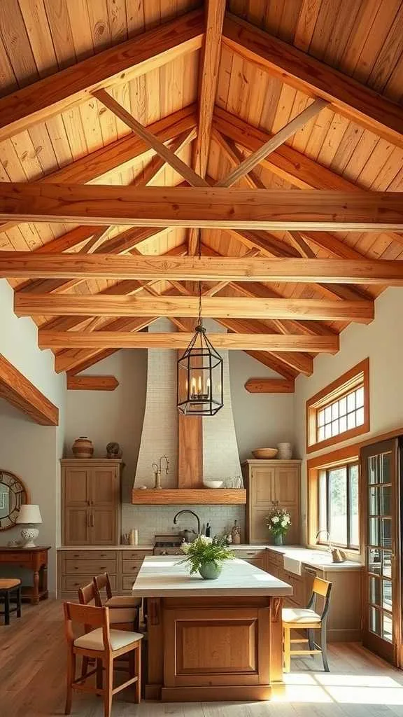 21 Old Farmhouse Kitchen Ideas For A Cozy, Rustic Look 4 A cozy farmhouse kitchen with exposed wooden beams and rustic decor.