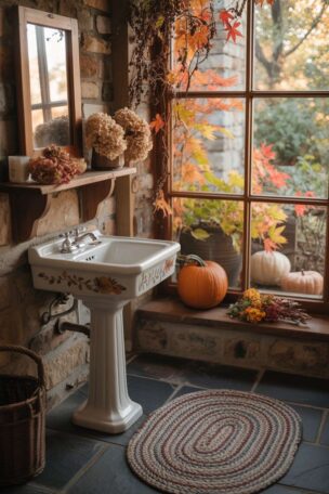 A bathroom fall decor