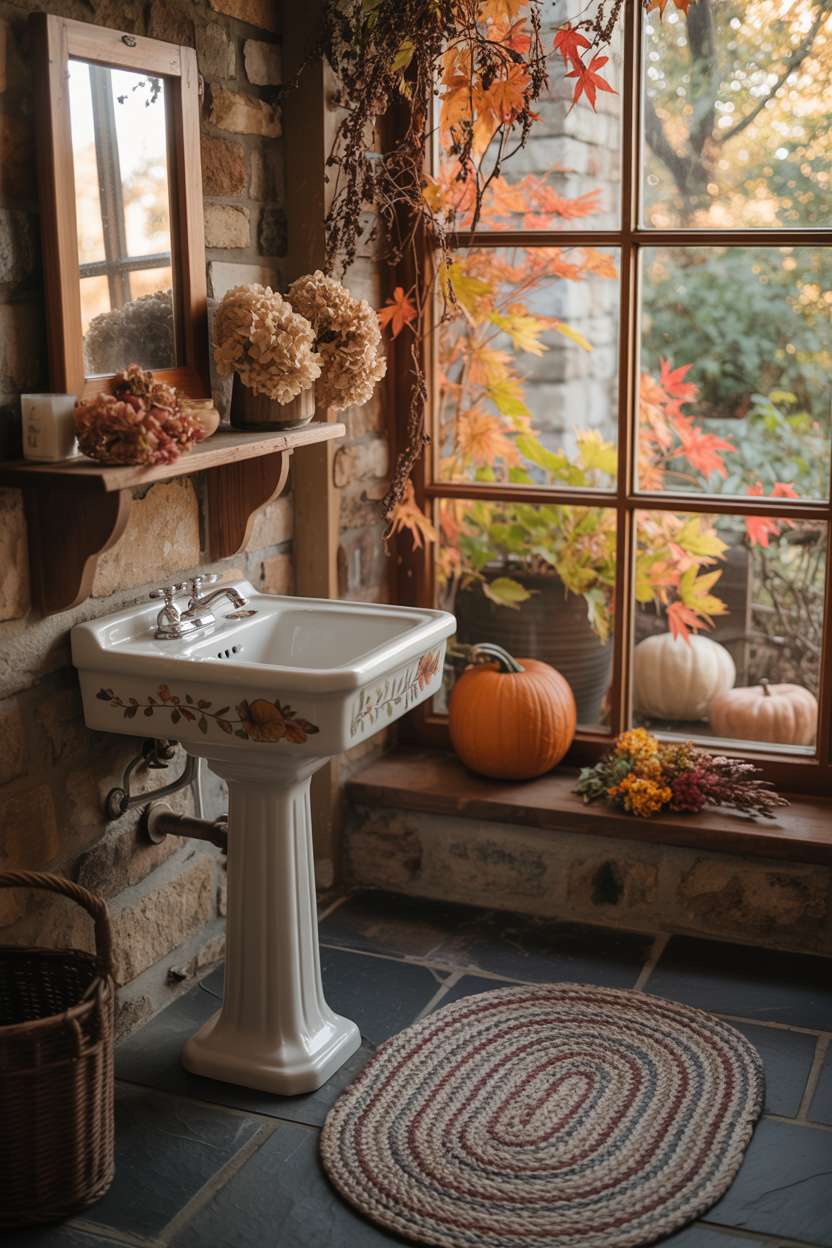 A bathroom fall decor