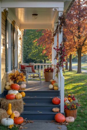 A fall front porch decor